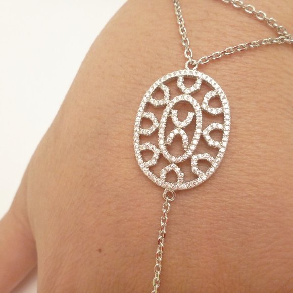 Bracelet Chain link finger Ring Sterling Silver - Picture 3 of 4